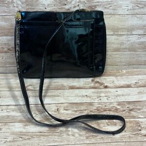 Ferragamo Salvatore Ferragamo Black
Patent Leather Mini Shoulder Bag Clutch